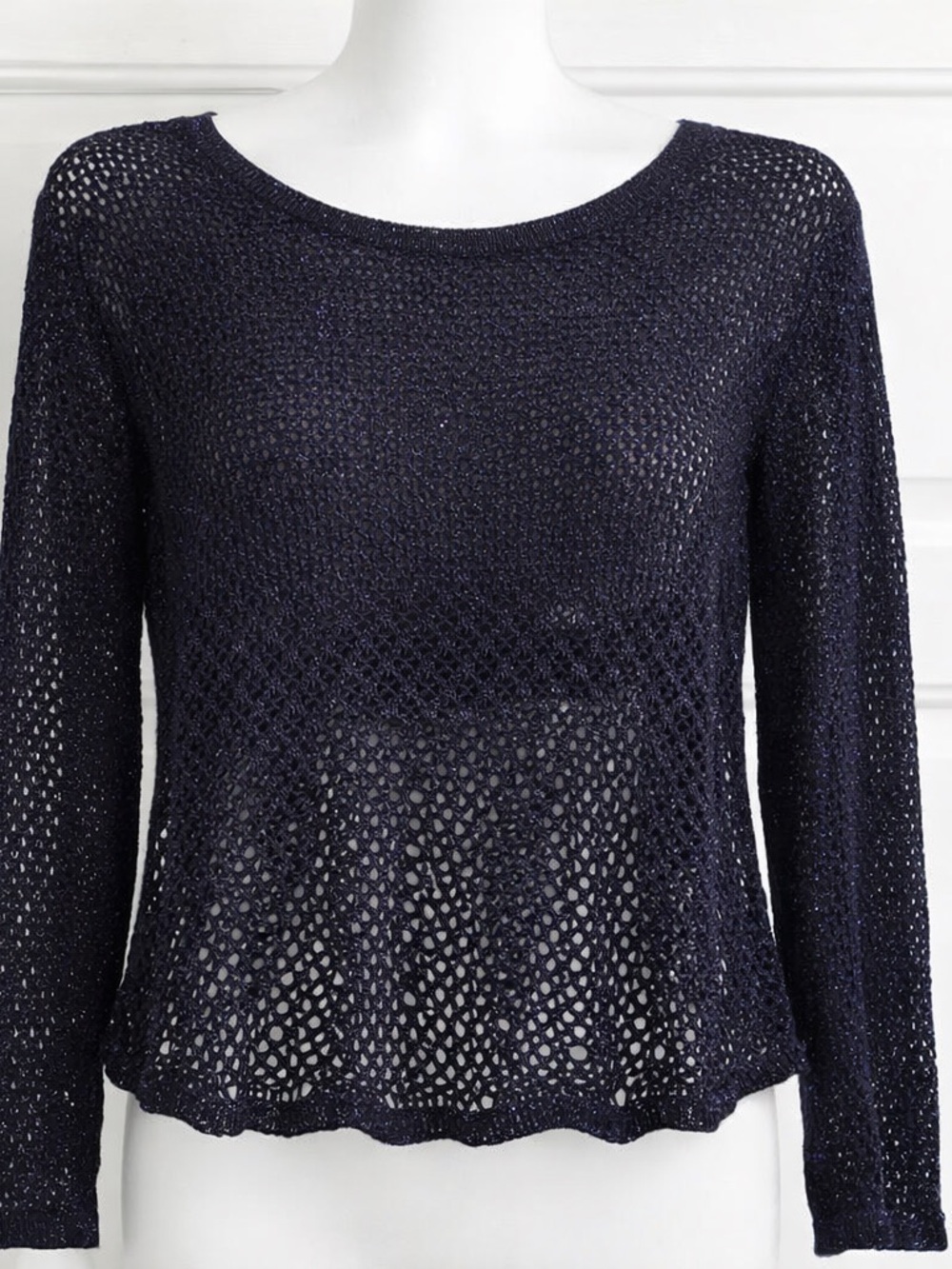 Rock & Republic Sparkle Open-Knit Sweater - Purple - LARGE